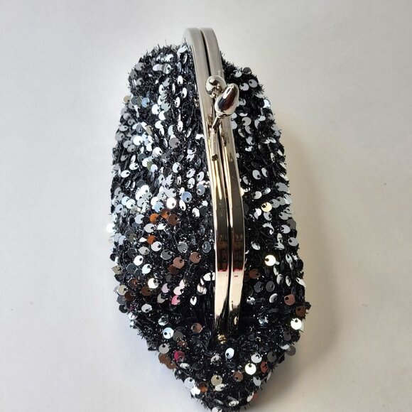 Silver Sequin Clutch Purse Evening Glitter Cocktail Purse Black Crossbody Clutch - Picture 3 of 12